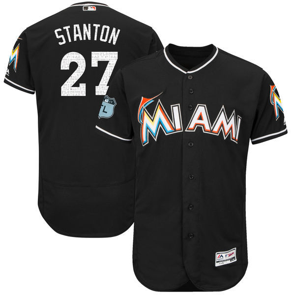 2017 MLB Miami Marlins #27 Stanton Black Jerseys